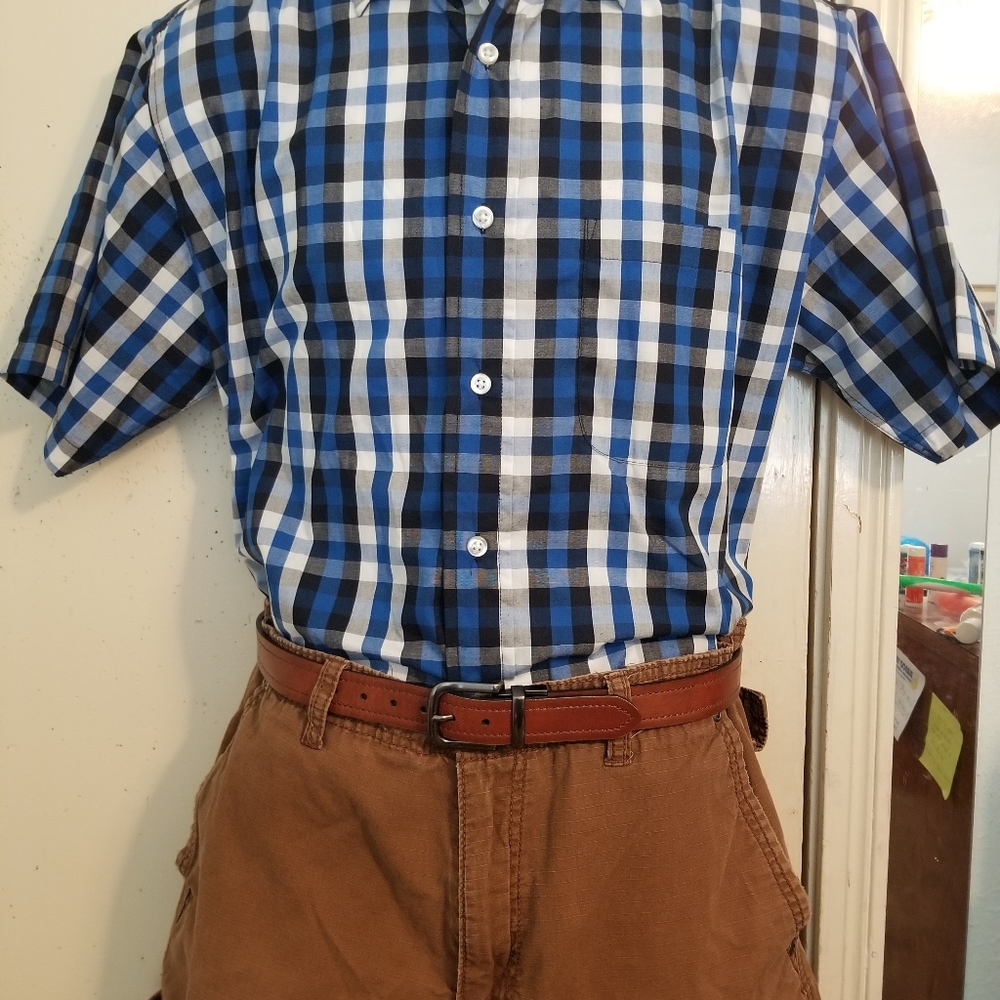 Medium Button-up Shirt, 32w Brown shorts and Belr